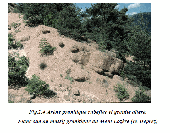 Figure 1.4: Arène rubéfiée et granite altéré