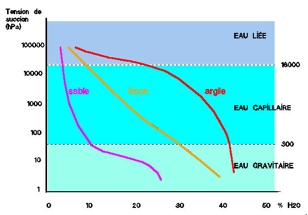 Figure 4: Tension de succion selon la texture du sol, d'après Duchaufour