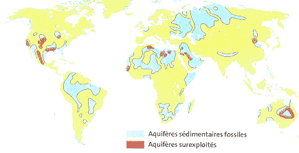 Figure 19: Grands aquifères mondiaux et leur surexploitation
