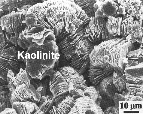 Figure 2: cristaux de chlorite et de kaolinite vus au microscope électronique à balayage