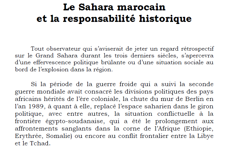 Le Sahara marocain et la responsabilité historique